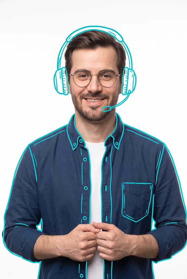 Agente de soporte con auriculares dibujados